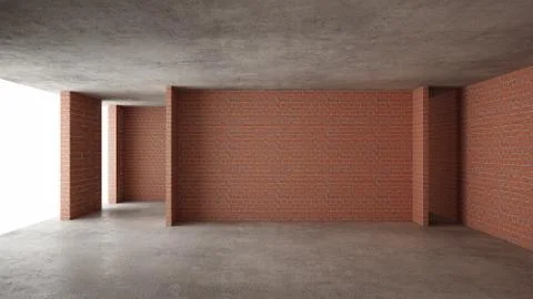 Interior of a new house under construction, home renovation, brick walls, con Illustrazione stock