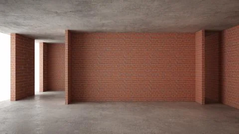 Interior of a new house under construction, home renovation, brick walls, con Illustrazione stock