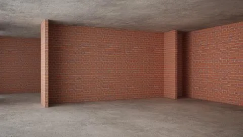 Interior of a new house under construction, home renovation, brick walls, con Illustrazione stock