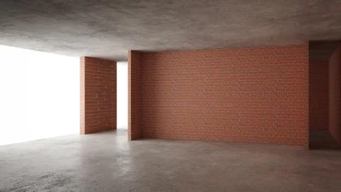 Interior of a new house under construction, home renovation, brick walls, con Stock Illustration