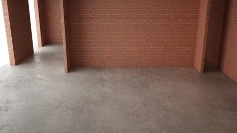 Interior of a new house under construction, home renovation, brick walls, con Illustrazione stock