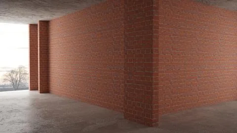 Interior of a new house under construction, home renovation, red brick walls, イラスト素材