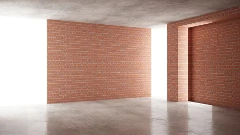 Interior of a new house under construction, home renovation, red brick walls, Stock Illustration