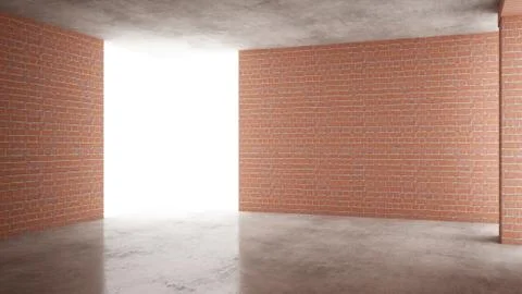 Interior of a new house under construction, home renovation, red brick walls, Illustrazione stock