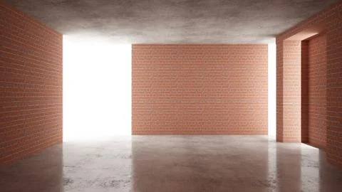 Interior of a new house under construction, home renovation, red brick walls, Stock Illustration