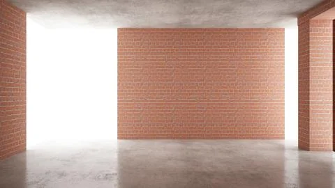 Interior of a new house under construction, home renovation, red brick walls, Stock Illustration