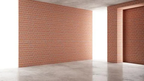 Interior of a new house under construction, home renovation, red brick walls, Illustrazione stock