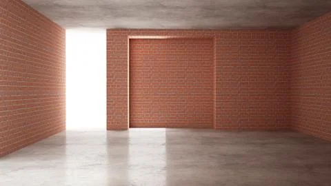 Interior of a new house under construction, home renovation, red brick walls, Illustrazione stock