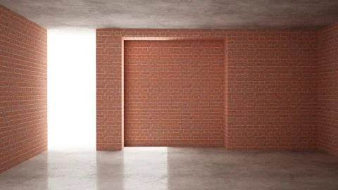 Interior of a new house under construction, home renovation, red brick walls, Stock Illustration