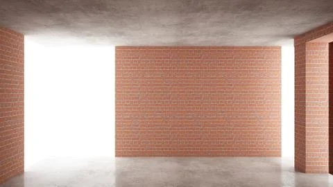 Interior of a new house under construction, home renovation, red brick walls, Stock Illustration
