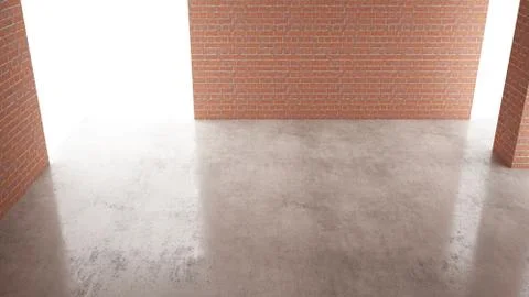 Interior of a new house under construction, home renovation, red brick walls, Illustrazione stock
