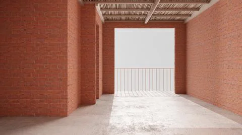 Interior of a new house under construction, home renovation, red brick walls, Stock Illustration