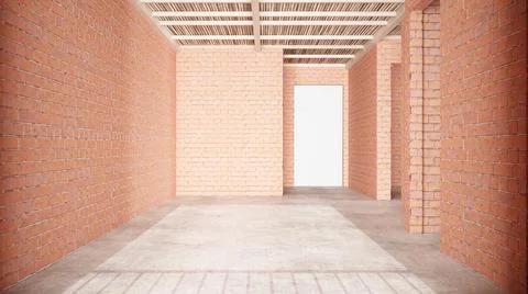 Interior of a new house under construction, home renovation, red brick walls, Stock Illustration