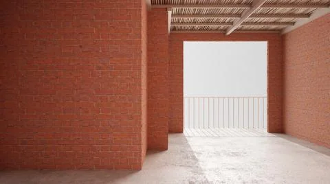 Interior of a new house under construction, home renovation, red brick walls, イラスト素材