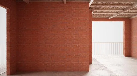 Interior of a new house under construction, home renovation, red brick walls, イラスト素材