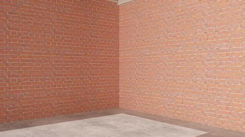 Interior of a new house under construction, home renovation, red brick walls, Illustrazione stock
