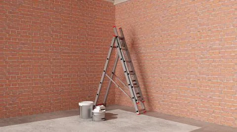 Interior of a new house under construction, home renovation, red brick walls, Stock Illustration