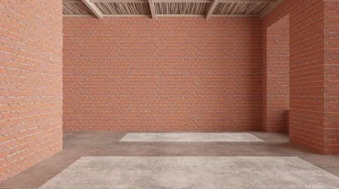 Interior of a new house under construction, home renovation, red brick walls, Illustrazione stock