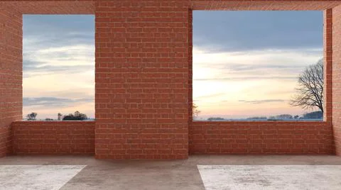 Interior of a new house under construction, home renovation, red brick walls, Stock Illustration