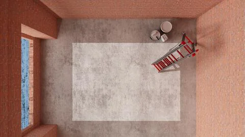 Interior of a new house under construction, home renovation, red brick walls, Stock Illustration