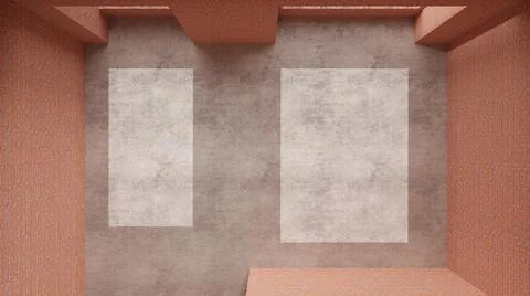 Interior of a new house under construction, home renovation, red brick walls, Illustrazione stock