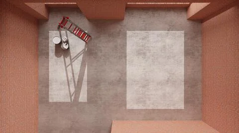 Interior of a new house under construction, home renovation, red brick walls, Stock Illustration