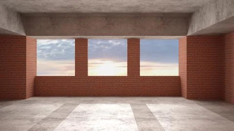 Interior of a new house under construction, home renovation, brick walls, pan イラスト素材