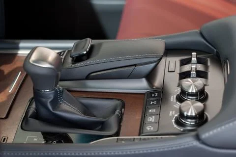 Interior of new modern car with automatic transmission. Passenger compartment Stock Photos