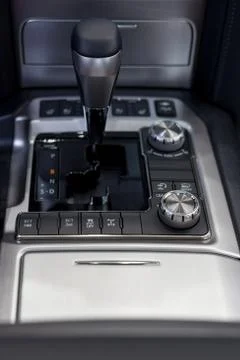 Interior of new modern car with automatic transmission.Modern transportation. Stock Photos