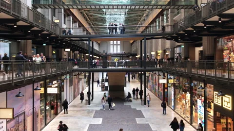 The interior of newly redeveloped Battersea Power Station. London, UK. Stock Footage 238780804