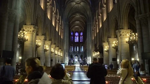 Interior of Notre Dame de Paris, France Stock Footage 79857339