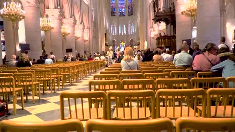 Interior of Notre Dame De Paris cathedral Stock Footage 329366181