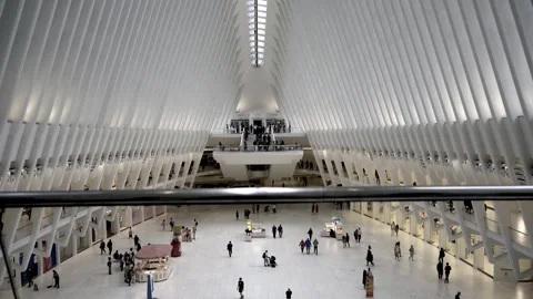 Interior Oculus Buidling Tilt Down Downtown Manhattan New York City 4k Stock Footage 255405451