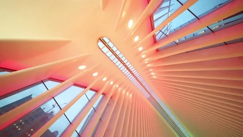 Interior of Oculus building, World trade center station in Manhattan. WTC mall  Stock Footage 164490247