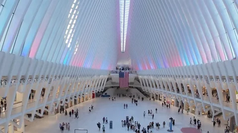 Interior of Oculus transportation hub, New York City Video stock 315632276