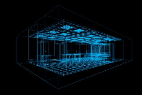 Interior office on black 3d rendering Stock Illustration