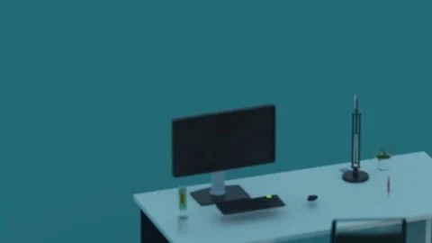 Interior Of Office Desk. Transformation Night Stock Footage 73233089