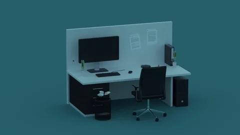 Interior Of Office Desk. Transformation.Night Stock Footage 73234523