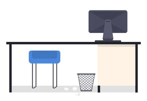 Interior of office empty workplace isolated at white. Chair, office table with Stock Illustration