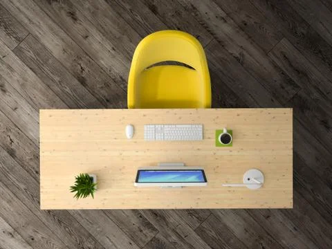 Interior of the office top view 3D rendering Stock Illustration