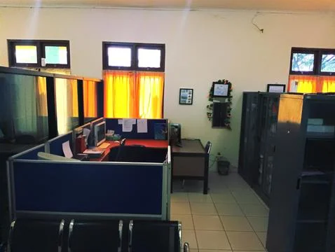 Interior of office workspace without staff members because no office schedule Stock Photos
