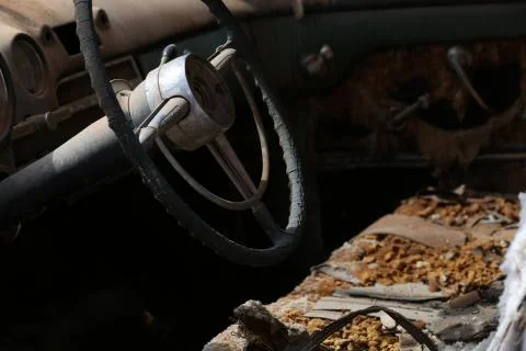 Interior of the old abandoned car Stock Photos