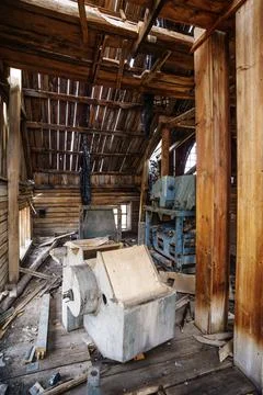 The interior of an old abandoned mill Stock Photos