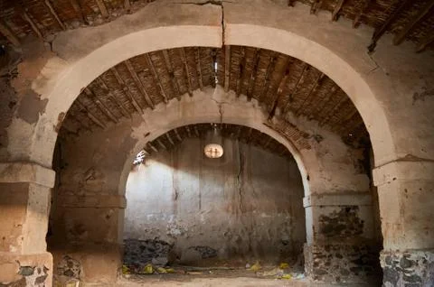 Interior of an old abandoned warehouse Stock Photos