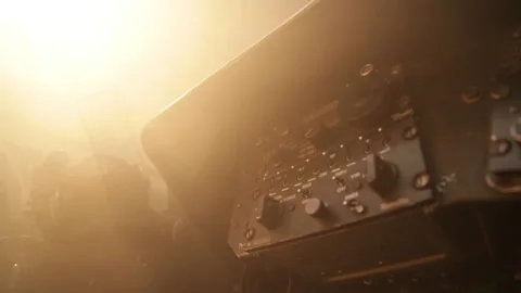 Interior of an Old Airplane Cockpit at Sunset. Stock Footage 136859925