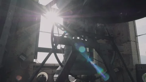 Interior of the old bell tower with his bells Stock Footage 90626481