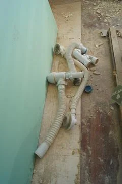 Interior of an old building bath drain overflow sink siphon Stock Photos