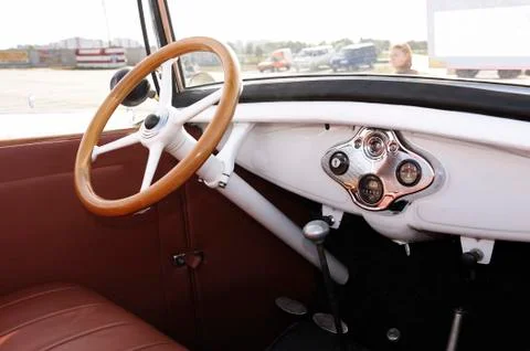 Interior of an old car Ford A, model 1938 year Stock Photos