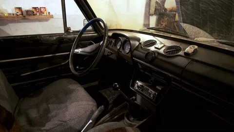 The interior of an old car. View inside Stock Footage 163718901