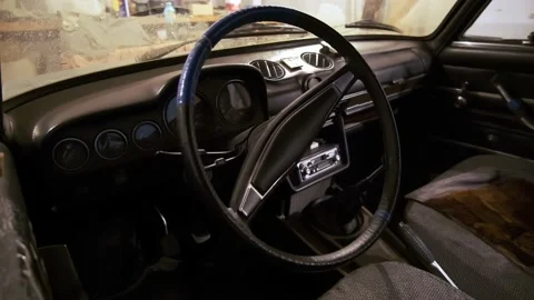 The interior of an old car. View inside Stock Footage 163718906